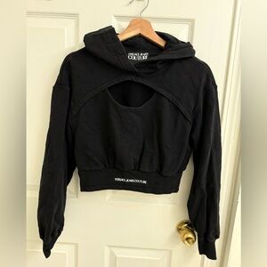 Versace Jeans Couture Black Cutout Crop Hoodie